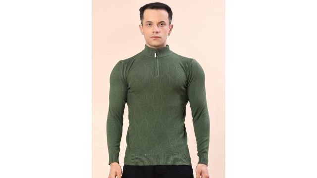V‑Mart Men Mock‑Collar Half‑Zip Pullover (Green)
