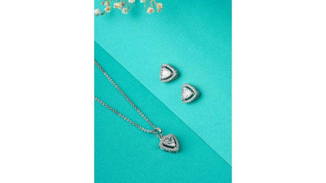 Yellow Chimes Rhodium Plated American Diamond Pendant Set