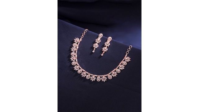 Yellow Chimes Women Rose Gold-Plated American Diamond Jewellery Set