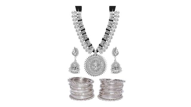 YouBella Jewellery Afghani Tribal Necklace Set with Earrings and Bangles