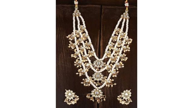 ZAVERI PEARLS Ethnic Kundan & Pearls Multi Layers Bridal Necklace Set For Women