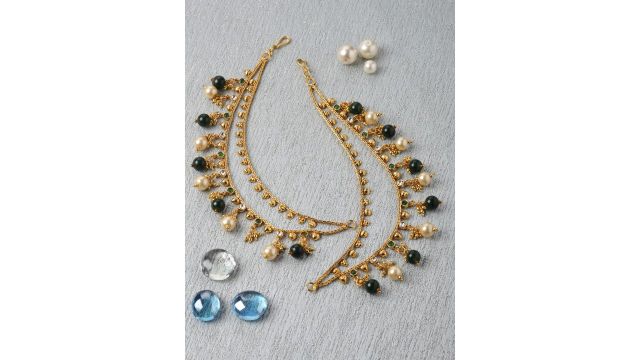 ZENEME Gold‑Plated Pearl‑Studded Layered Ear Chain