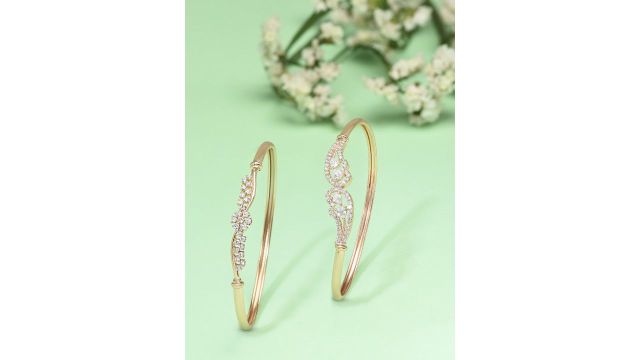 Zaveri Pearls Set of 2 Rose‑Gold CZ Kadas (Slip‑On)