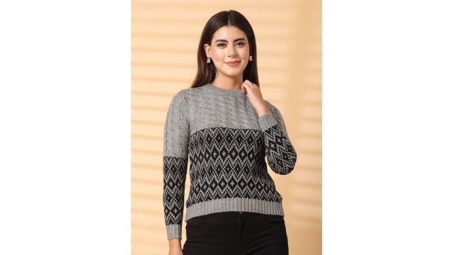 all about you Women Cable Knit Woollen Cardigan (Grey)