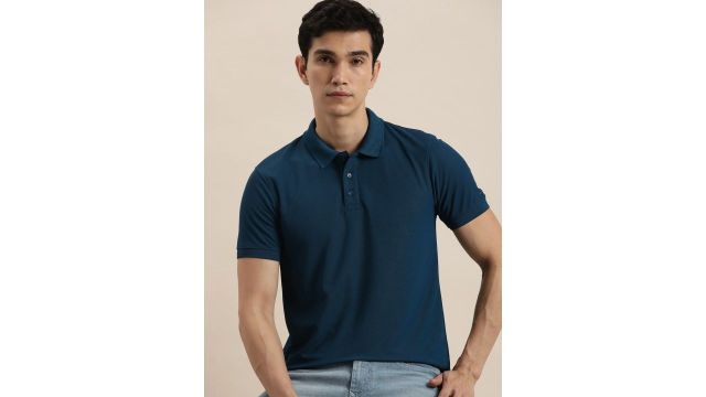 ether Men Teal Blue Polo Collar T‑shirt