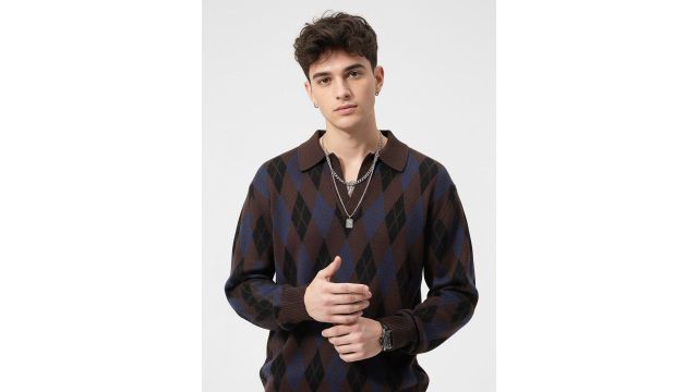 glitchez Argyle Design Relaxed Pullover (Black/Brown/Blue)