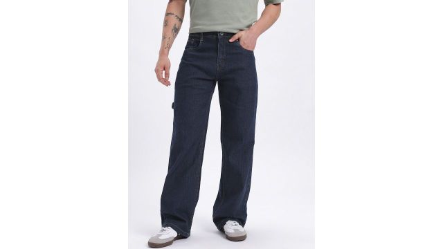 glitchez Men Strap Detail Wide Leg Jeans