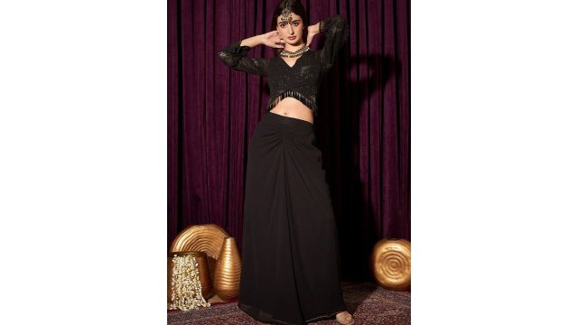 indo street Beads & Stones Ready‑to‑Wear Lehenga Choli (Black)