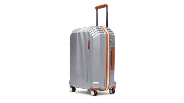 uppercase Vector Textured Hard‑Sided Medium Trolley Bag (Silver/Rust)