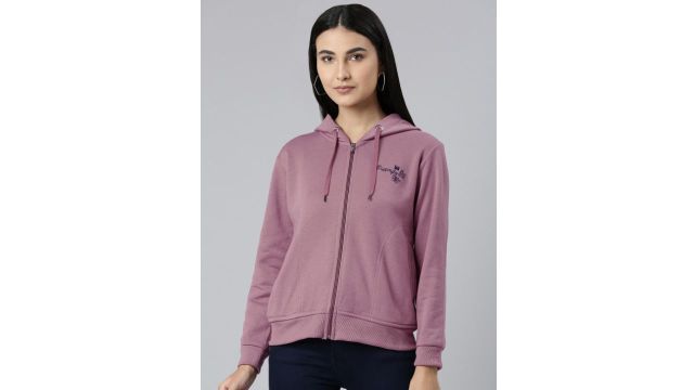 ADBUCKS Women Pink Embroidered Hooded Sweatshirt