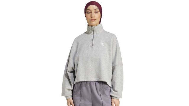 ADIDAS Originals Women Mock Collar Long Sleeve Half Zipper Sweatshirt