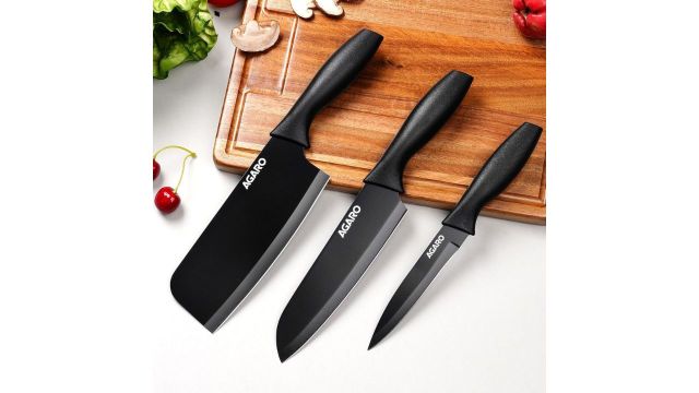 AGARO Royal 3‑in‑1 Knife Trio (Santoku + Cleaver + Utility)