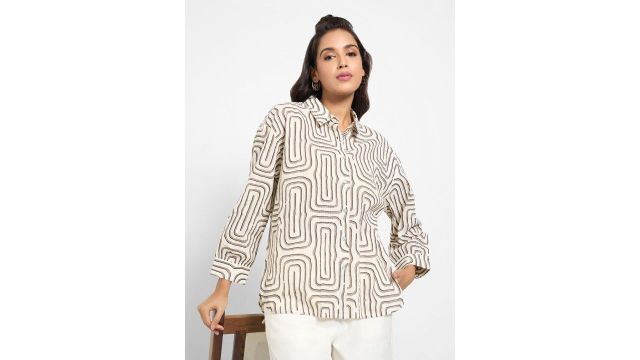 AKKRITI BY PANTALOONS Shirt Collar Printed Embellished Tunic