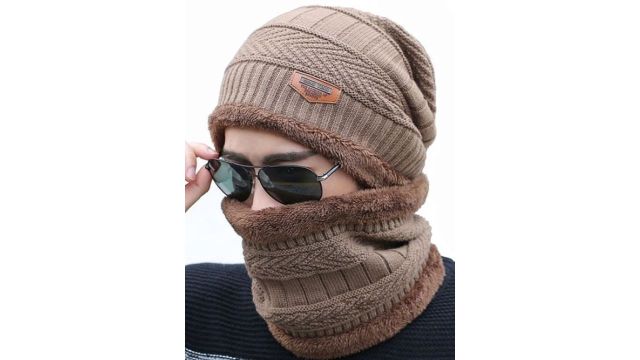 Alexvyan Men Patterned Thermal Soft Knitted Warm Winter Woolen Cap & Neck Scarf