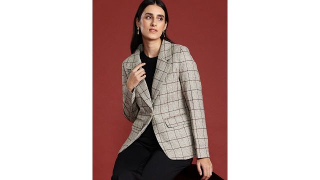 All About You Formals Single-Breasted Checked Casual Blazer
