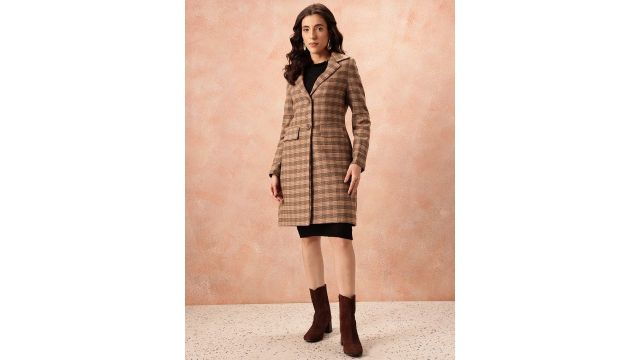 All About You Tartan Checks Notched Lapel Overcoat