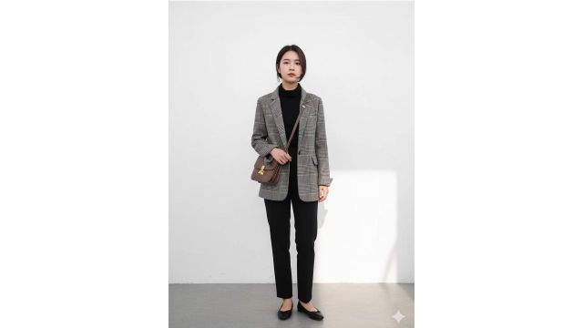 All About You Women Chercked Notched Lapel Collared Front-Open Overcoat