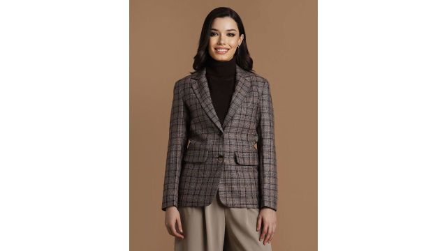 Allen Solly Woman Checked Single‑Breasted Formal Blazer