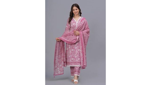 Amayra Women's Pure Cotton Printed Straight Kurta Set
