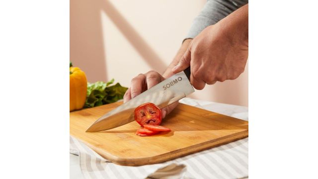 Amazon Brand – Solimo High‑Carbon Stainless Knife Set (2 Chef’s + Sharpener)