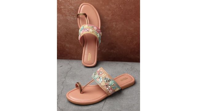 Anouk Western‑Embellished One‑Toe Flats (Pink)