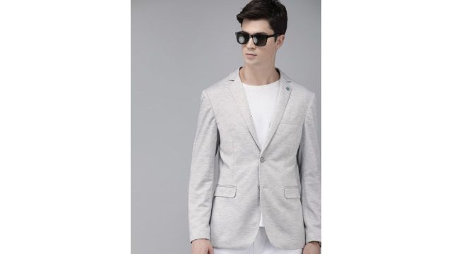 Arrow New York Men Grey Melange Slim Fit Solid Smart Casual Blazer