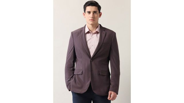 Arrow Slim-Fit Textured Single-Breasted Notched Lapel Collar Formal Blazers