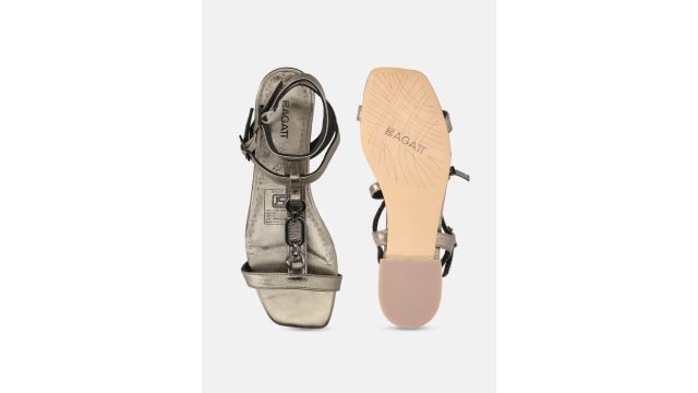 BAGATT Leather Open Toe Flats with Buckles