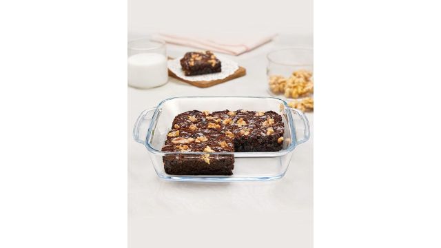 BOROSIL Transparent Glass Square Baking Dish With Handle 800 ML