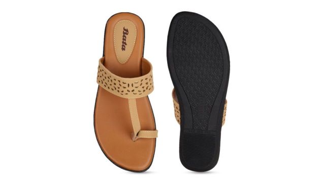 Bata Women Tan Laser Cuts One Toe Flats