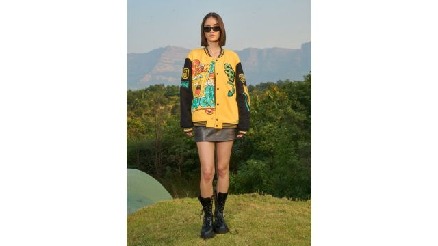 Bonkers Corner Sponge Bob Printed Stand Collar Cotton Oversized Open Front Jacket