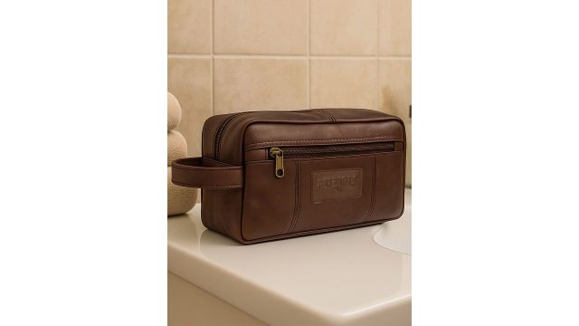 CIMONI Men Solid Waterproof Leather Travel Toiletry Shaving Kit Bag