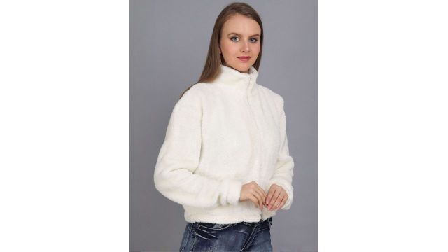 CORSICA Women White Stand Collar Lightweight Faux Fur Tailored Jacket