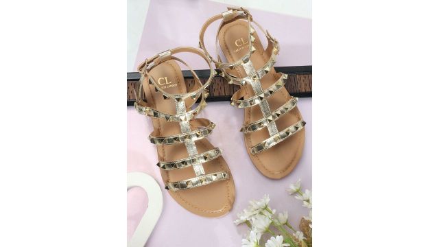 Carlton London Women Embellished Open Toe Flats (Gold)