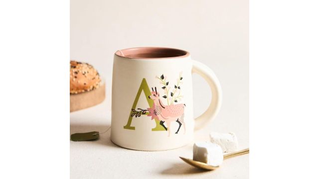 Chumbak Alphabet Mug A, Alpaca Print Ceramic Monogram Cup