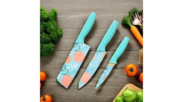 Colorful Floral Stainless Knife Set (3‑Piece)