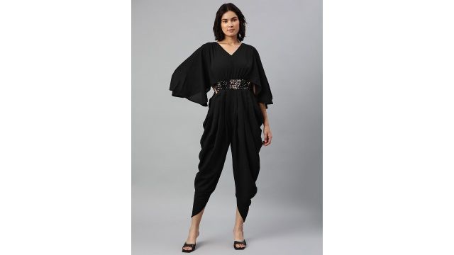 Cottinfab Black Dhoti Jumpsuit with Embellished Detail
