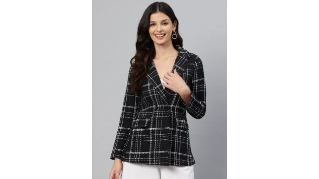 Cottinfab Checked Double‑Breasted Pure Cotton Casual Blazer