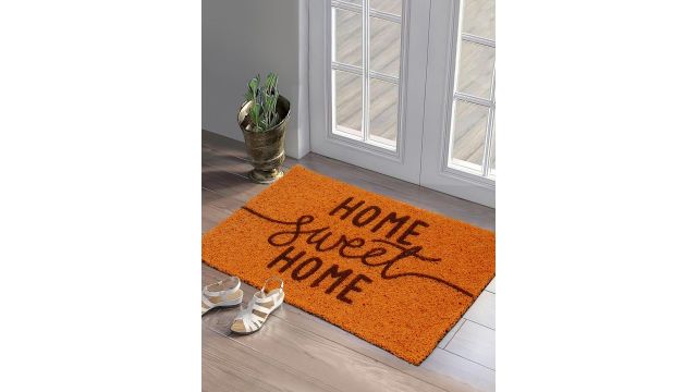DREAM WEAVERZ Orange Heavy Duty Printed Rubber Coir Door Mat
