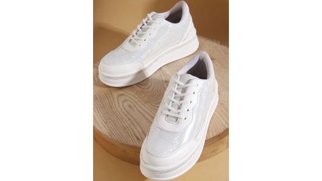 Denill White Glitter Mesh Platform Slip‑On