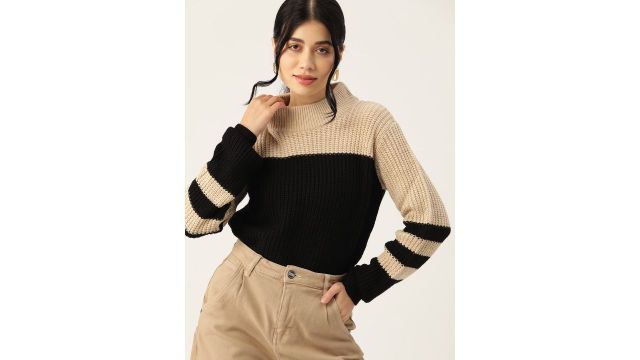DressBerry Pure Acrylic Colourblocked Pullover
