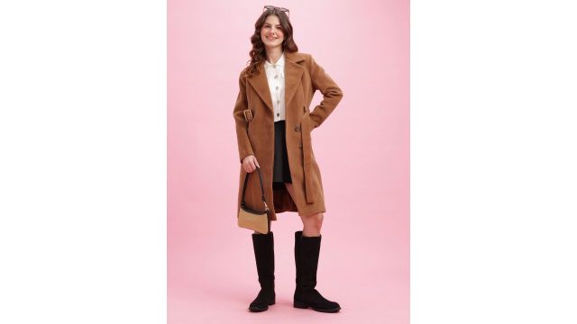 DressBerry Single-Breasted Knee Length Overcoat With Belt