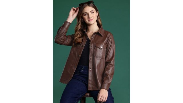 DressBerry Faux Leather Longline Tailored Jacket