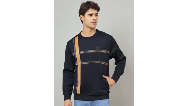 Duke Men Striped Round Neck Long Sleeves Pullover Sweatshirt
