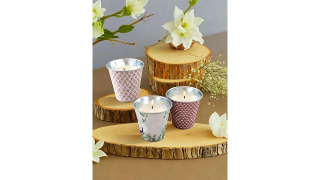 Ekhasa Textured Aroma Soy Wax 3Pcs 1 Wick Scented Abstract Geometric Regular Jar Candles