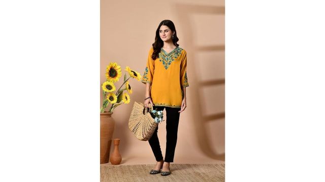 Embroidered Kashmiri Tunic Top, Short Kurti for Women