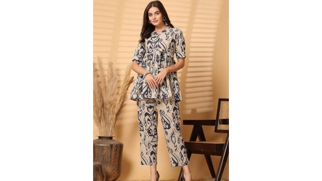 FASHION CLOUDWomen Cotton Printed Tunic & Trousers Co-Ord Set