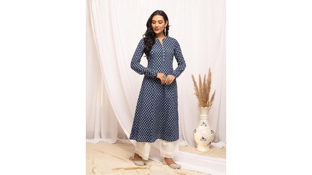 FIORRA Womens Cotton Regular Fit Floral Printed A-Line Kurta