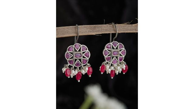 Fabindia Stone Studded & Beaded Dangler Drop Earrings