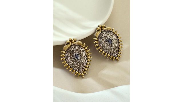 Fabindia Stones Studded Peacock Shaped Studs